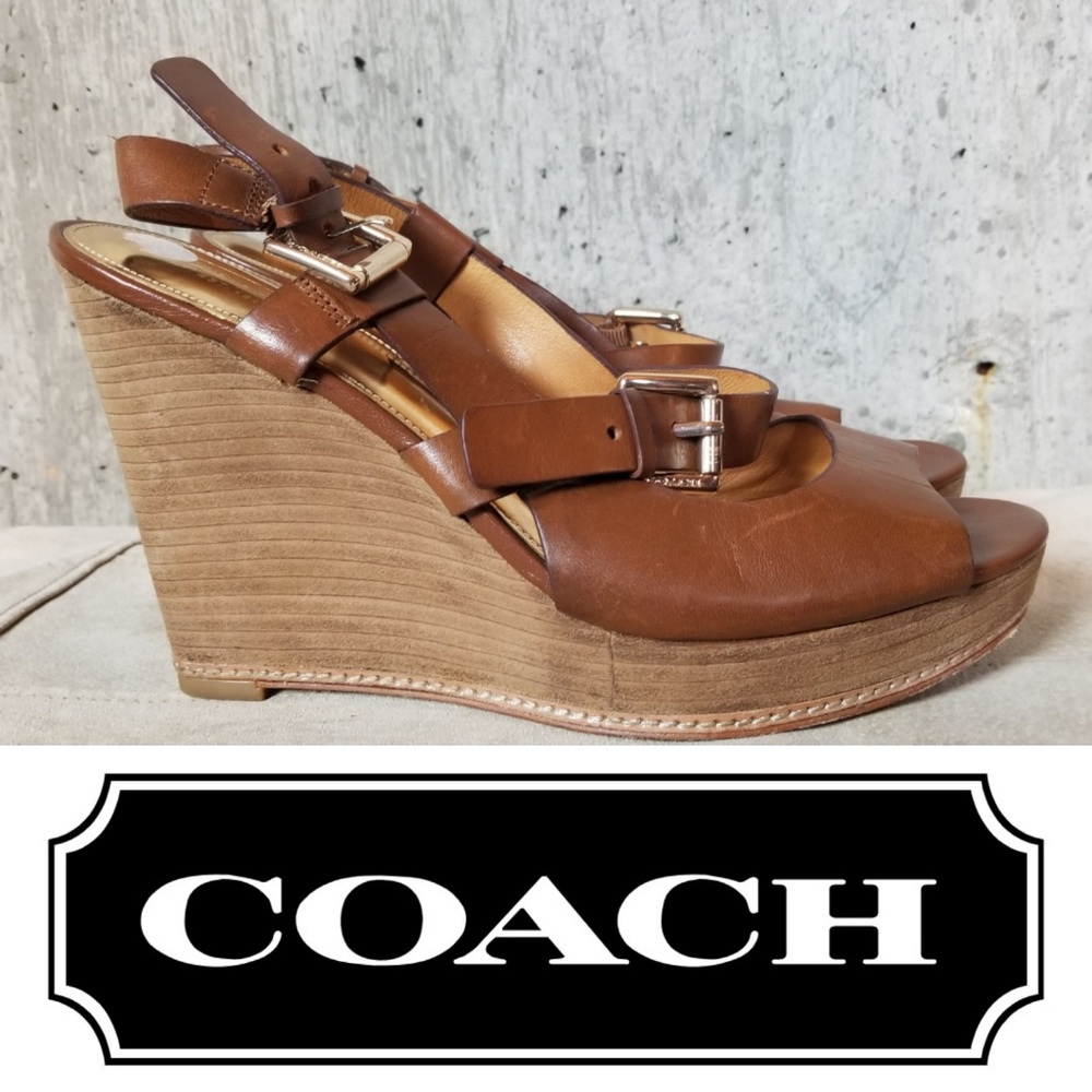 Coach ✦ Mary Jo Tan Wedge Peep Toe Sandles Shoes 9